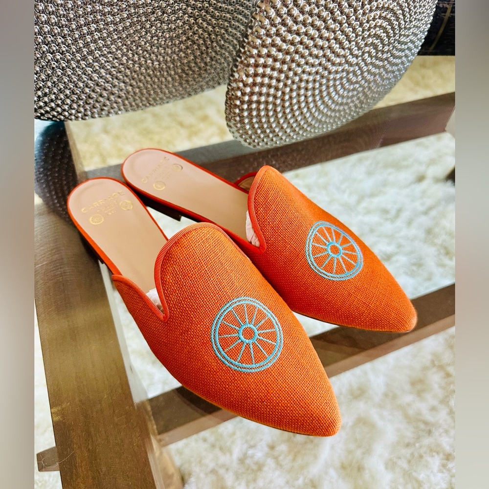 Carriage House Women's Pointed Toe Embroidered Flat Mules Orange Size 42 11
